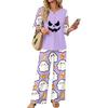 Women's Casual Halloween Print 3/4 Sleeve Button Top and Wide Leg Pants 2-Piece Set