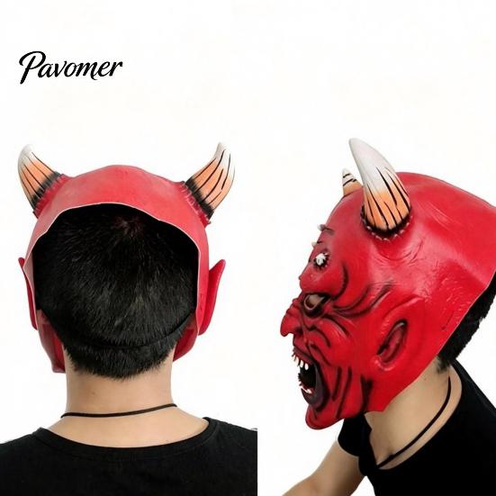 Comfortable Horror Props for Adults Red Devil Masque, Scary Demon Full Face Masque with Halloween Horn, Adult Latex Cosplay Costume Halloween, Haunted
