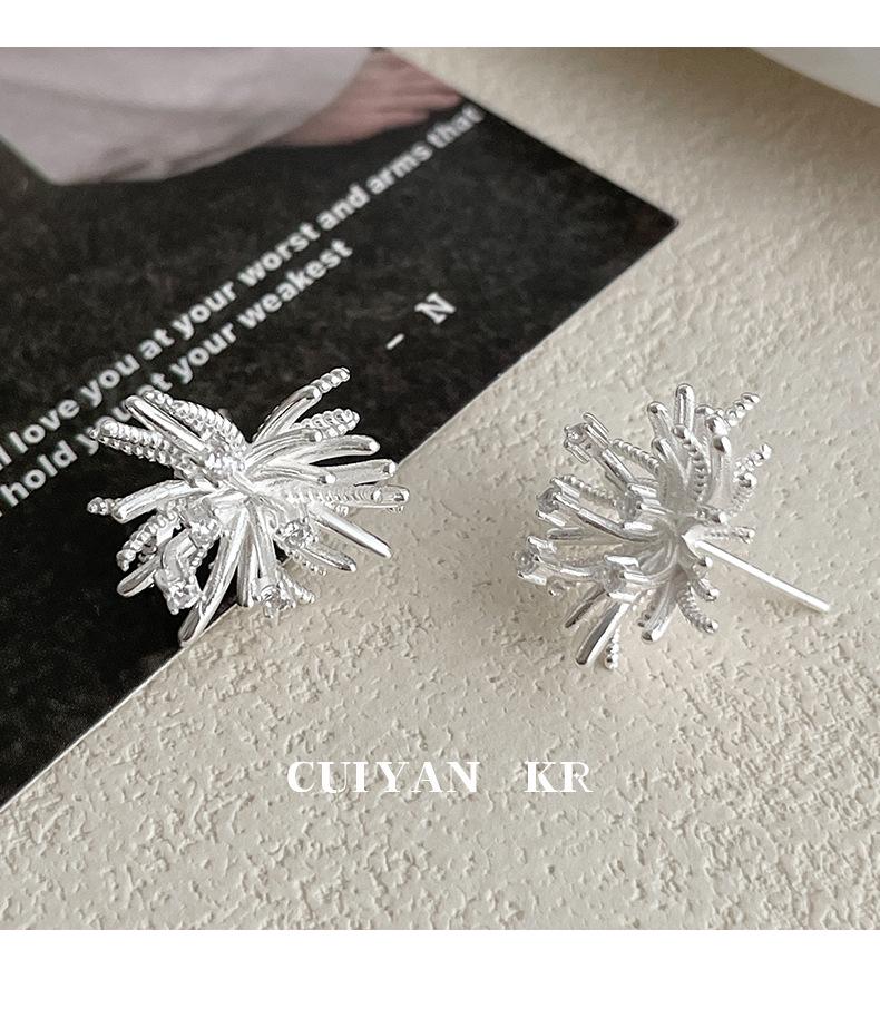 Cuiyan S925 Silver Fireworks Stud Earrings - High-End Autumn/Winter Style for Women, Trendy Korean Design