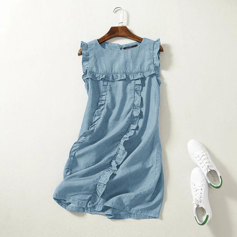 

ZANZEA Женское повседневное однотонное летнее платье без рукавов с круглым вырезом 3XL