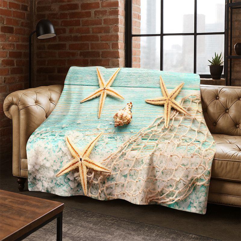 Starfish Beach Sand Shell Sea Star Flannel Blanket Soft Warm Throw Blanket for Bedroom Living Room Bed Travel Camping Picnic kid