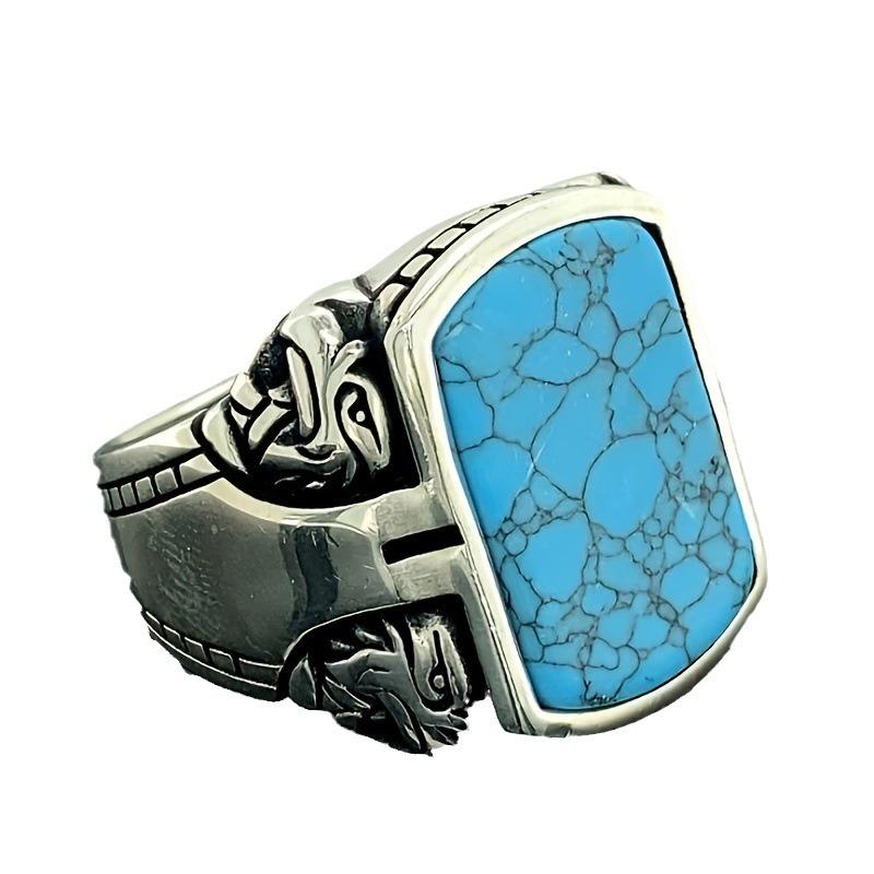 Men's Retro Turquoise Ring, Personalized Hipster Wear Accessories