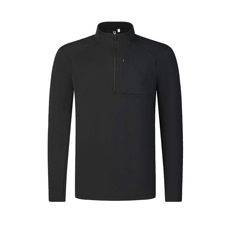 Fila Explore Versatile Comfortable Half-Zip Pullover Long Sleeve T-Shirt Men Tops Deep-Black A51M517201FBK