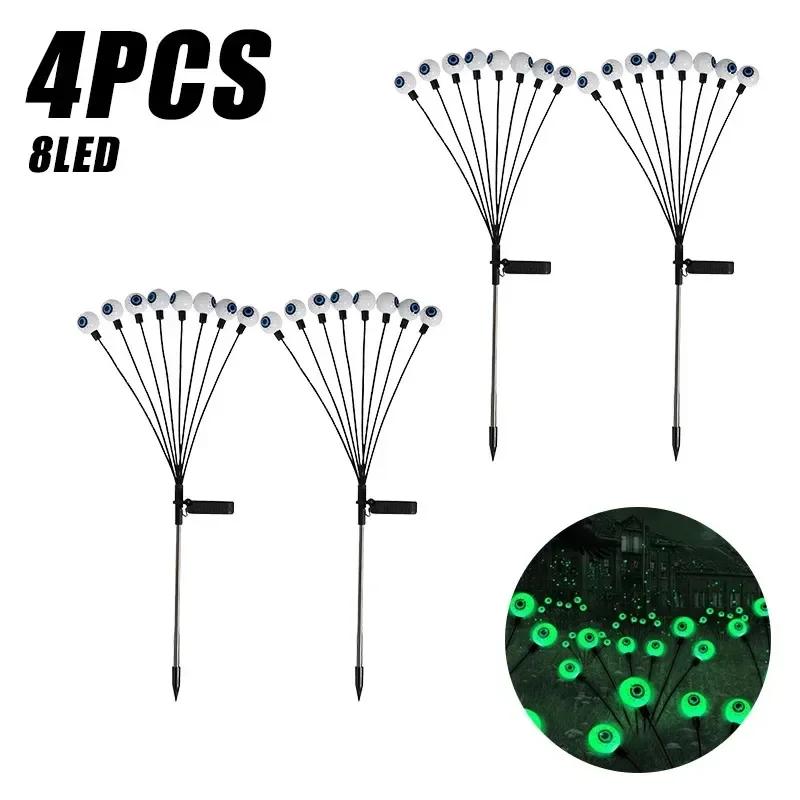 Halloween Outdoor Scary Eyeball Lights Led Green Warm White Multi Color Eyeball Blinking Firefly Lights Waterproof Solar Lights