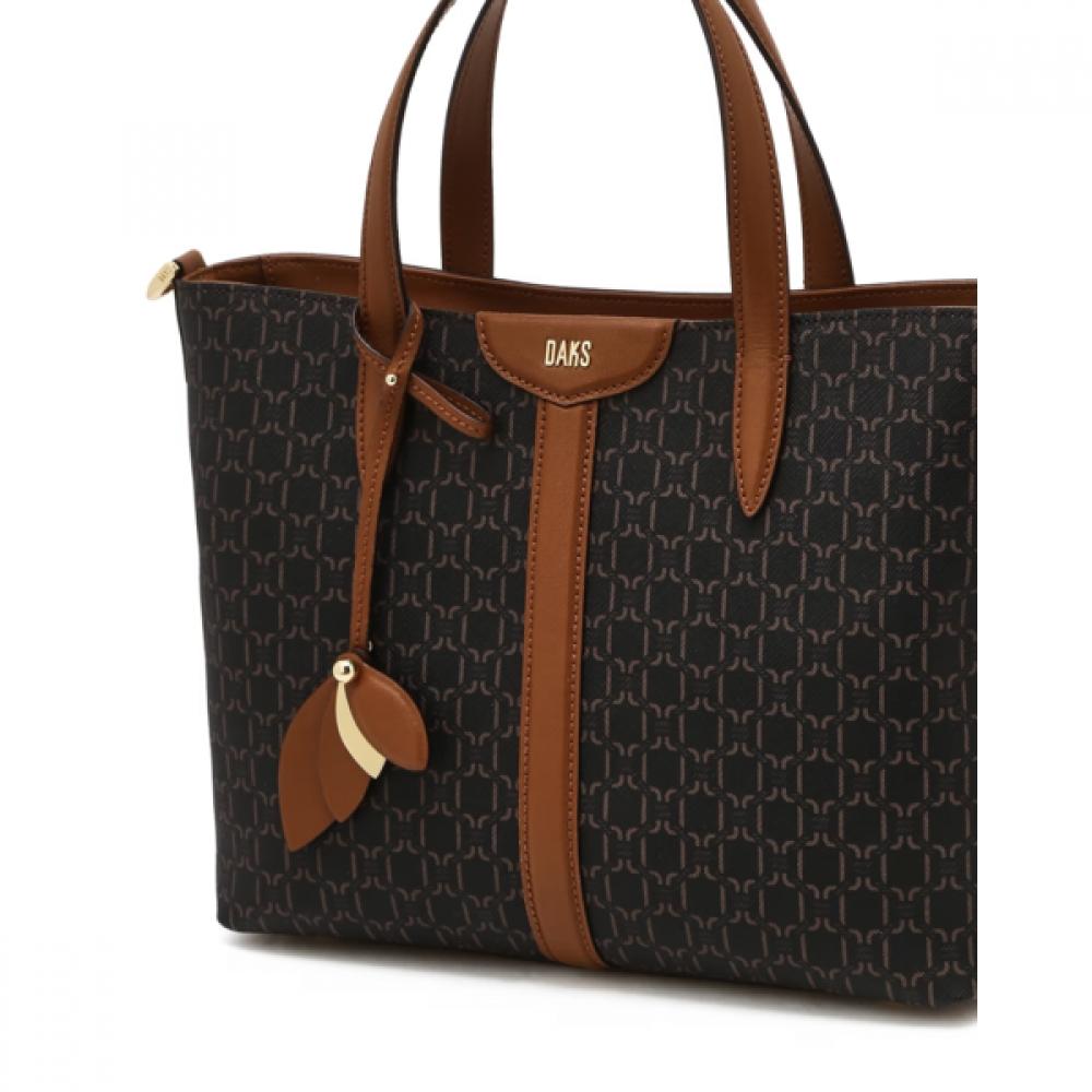 Daks Brown Barnet Dd Pattern Leather Mix Modern Tote Bag