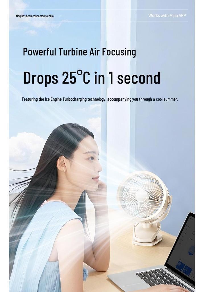Portable USB Rechargeable Clip Fan - Powerful Large Wind Circulation for Desktop and Home Use