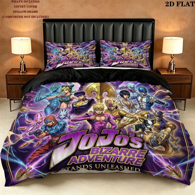 Jojos Bizarre Adventure Pattern Bedding Quilt Set Quilt Cover Pillowcase Home Birthday Gift(1 * duvet cover + 2 * pillowcase, without core)