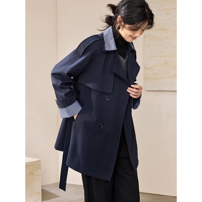 Retro Colorblock Double-Collar Waisted Trench Coat