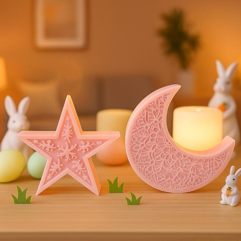 QX2E Multipurpose Sturdy Silicone Moon Star Holders Mould Set Portable for Resin Plasters Craft Supplies Assorted Size