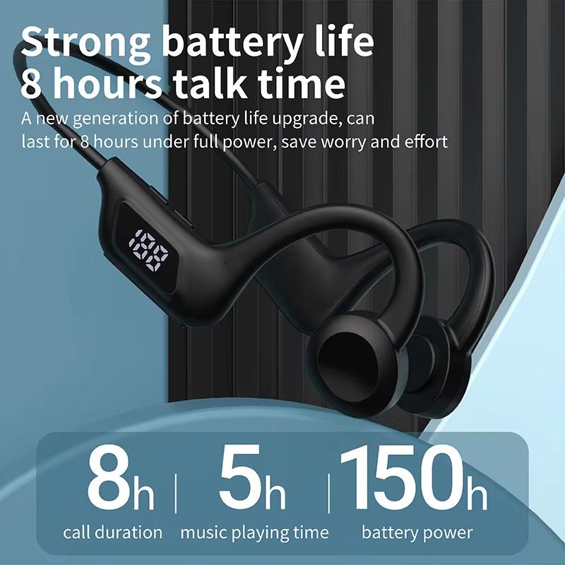 Air Conduction Bluetooth Earphones V5.3 Plug Memory Card Digital Display Waterproof With Mic Hanging Ear Sports Earphones