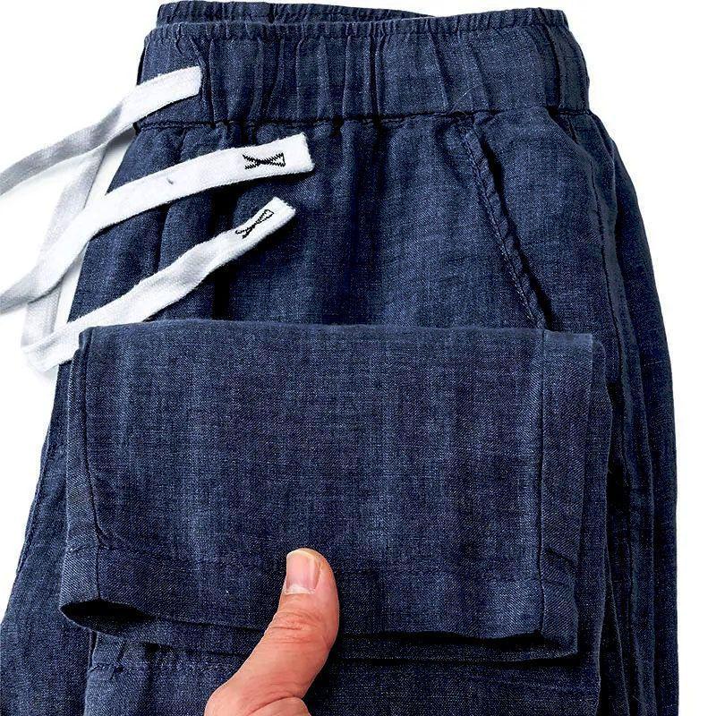 Men's Summer Casual Pants - 100% Pure Linen, Breathable, Chinese Style, Elastic Waist