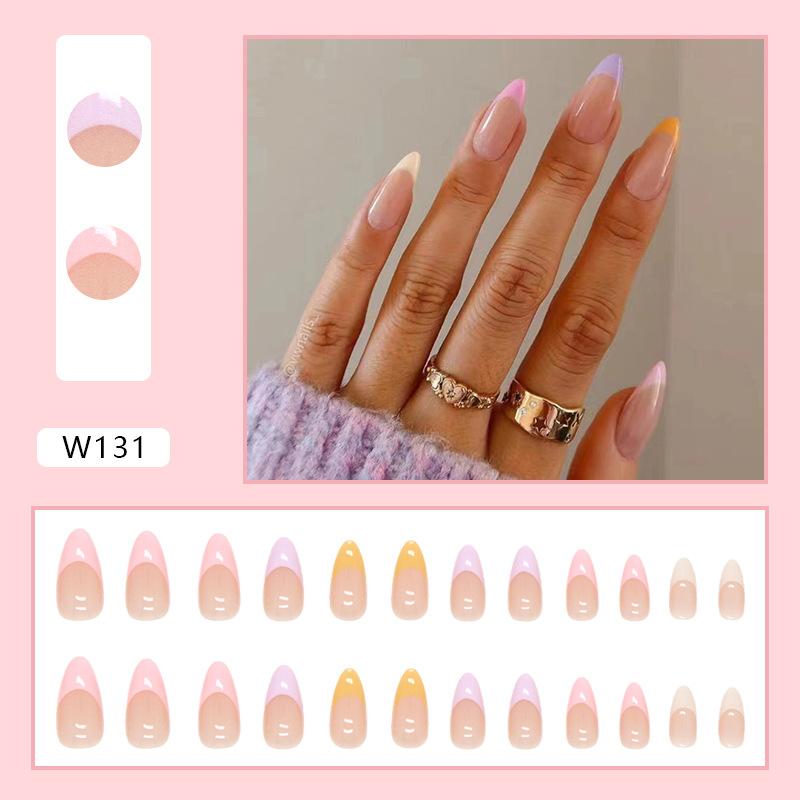 24Pcs Purple Floral Almond Ballerina Press On Nails Medium Detachable False Nail Tips With Fresh Flower Design For Manicure
