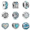 New Silver Plated Blue Diamond Alloy Large Hole Charm Beads For DIY Bracelet Necklace Jewelry Accessories Gifts