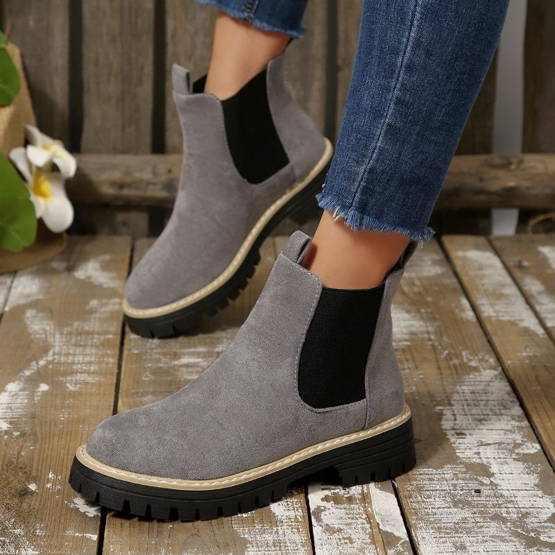 Booties Women s 2026 Autumn and Winter New Round Toe Platform British Wind Versatile Chimney Boots 36 серый 2900₽