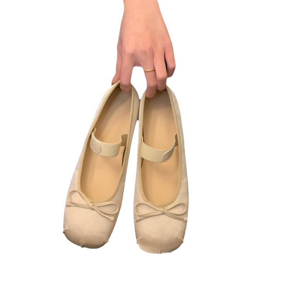 2025 Summer New Women's Pink Ballet Flats Ethereal Fairy-Like Vintage Satin Silver Mary Jane Shoes