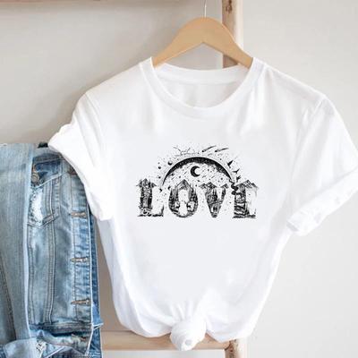 (Asian Size) Tee Top Love Letter Plant Trend Cute Women Print Lady Clothing Casual Short Sleeve Fashion Tshirt  Female Graphic T-shirt