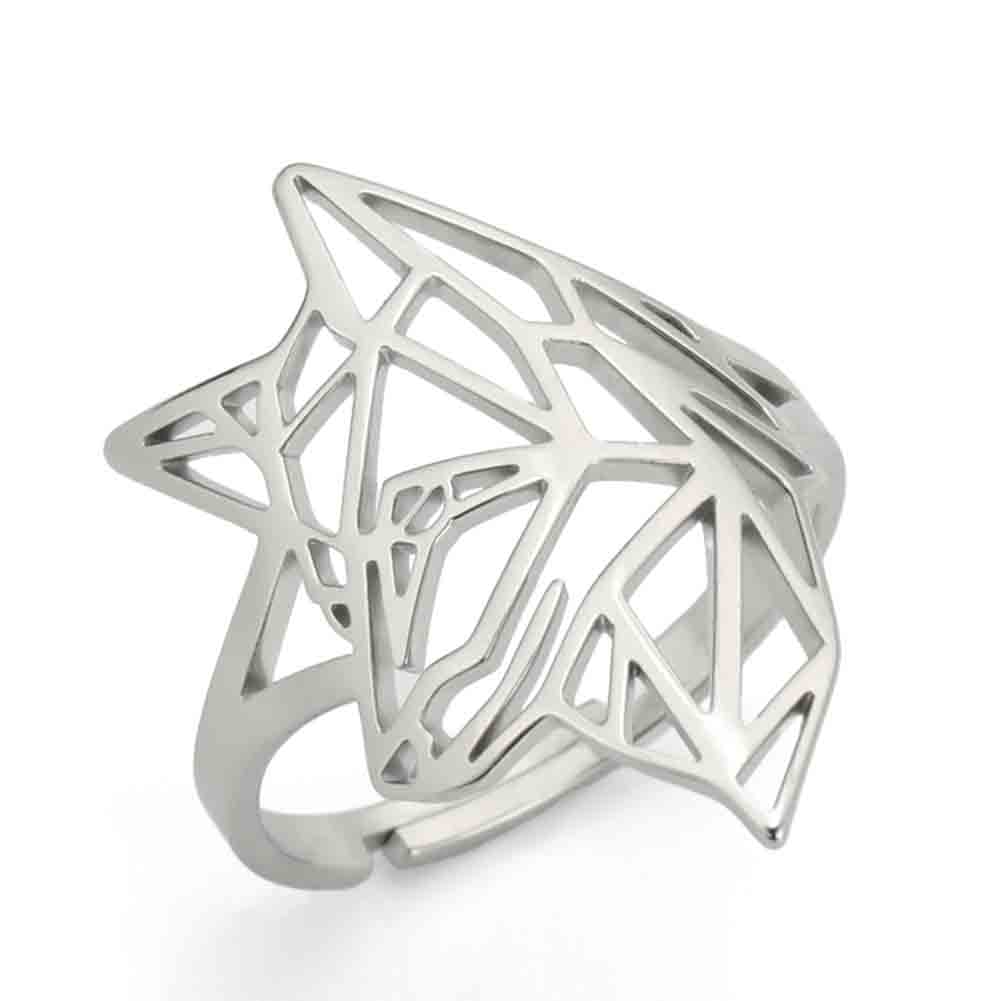 

Teamer Hollow Cute Wolf Stainless Steel Ring for Women Men Open Wide Vintage Geometric Animal Finger Ring Jewelry Gift Wholesale resizable