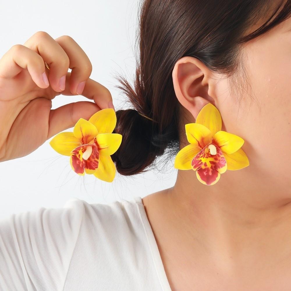 Butterfly Orchid Large Flower Earrings Korean Style Bohemian Dangle Earring  Vacation