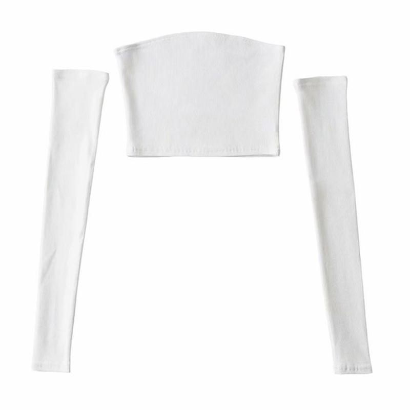 WTEMPO Schulterfrei Slim Party Club Kurze T-Shirts Damen Frühling Sommer Schwarz Weiß Freizeithemden