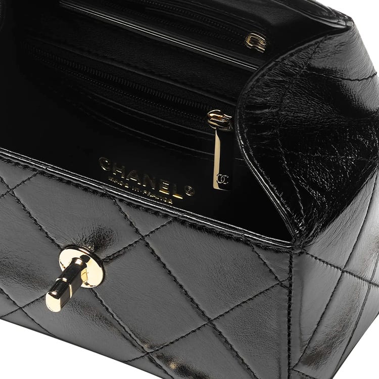 Chanel Shiny Calfskin, Gold Metal Box Shaped Bag, Shoulder Bag, Crossbody Bag, Handbag Mini Women's Black AS4469-B14434-94305