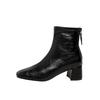 Autumn And Winter New Soft Leather French Square Head Thin Boots Women'S Versatile Korean Thick High Heel Bare Boots Martin Boots Retro Short Boots