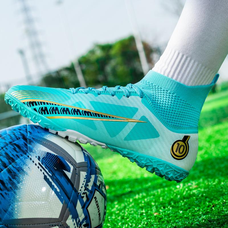 Men's Large Size High-top Football Shoes Long Nail Anti-slip TPR Artificial Lawn Children Football Boots