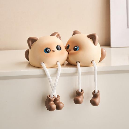 2 Pcs Cartoon Shelf Legs Funny Resin Sitter with Dangling Persimmon/Cat/Pear Figurine