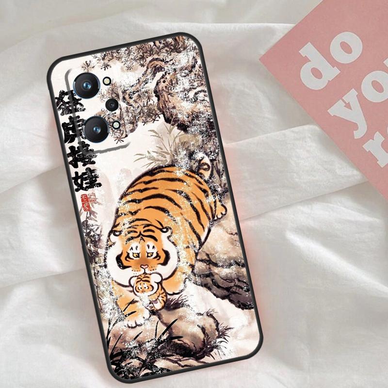 Cartoon Fat Tiger Case For Realme GT7 Pro GT6 C75 C65 C67 C61 C53 C55 C51 C35 C63 C71 15 11 12 13 14 Pro Plus