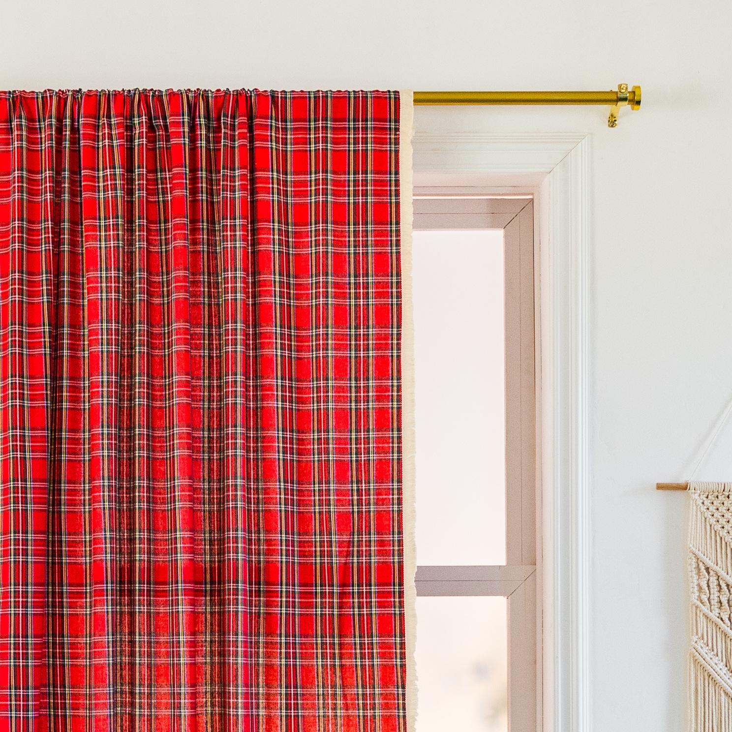 

Готовая штора из полированной хлопково-льняной ткани, рождественское украшение, красная клетка, американские шторы Height 90 * Width 60cm