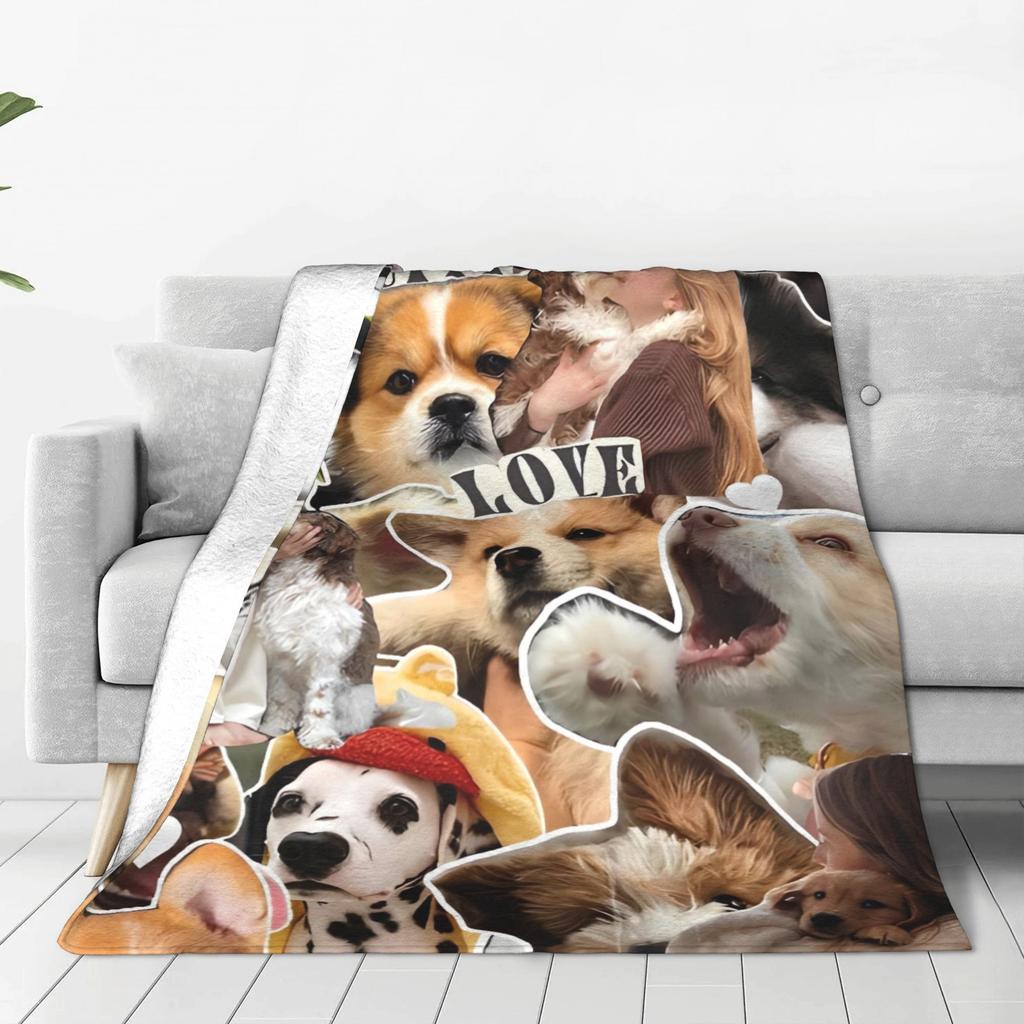 Cute Puppy Dog Warm Soft Blanket Pet Camping Plush Throw Blanket Novelty Couch Chair Flannel Bedspread Sofa Bed Cover