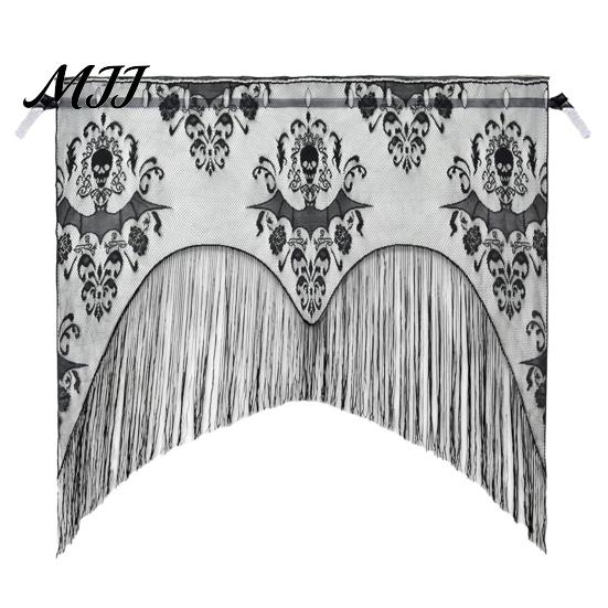 Fledermaus-Design Fensterdekoration Halloween Gruselige Gardine, Schädel und Muster Transparenter Spitzenvorhang, Dekorationsbehandlung Lichtfilternde Gotische Gardine