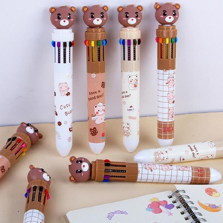 10 in 1 Multicolor Ballpoint Pen Lovely Bear Ballpoint Pen 0.5mm Multicoloured Pen Retractable Ballpoint Pen for School