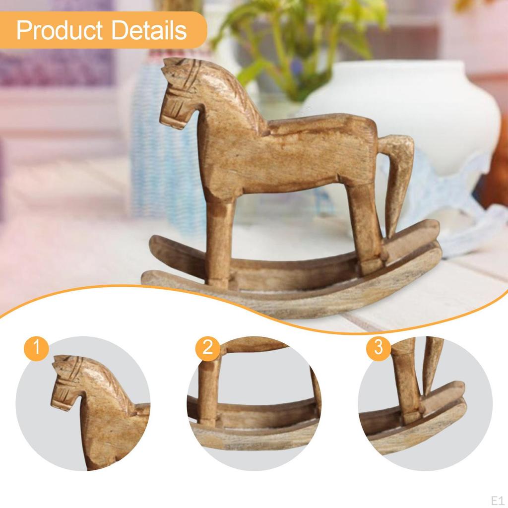 Wooden Horse Statue Rocking Figurine Housewarming Gift Minimalist Table Decoration Sculpture