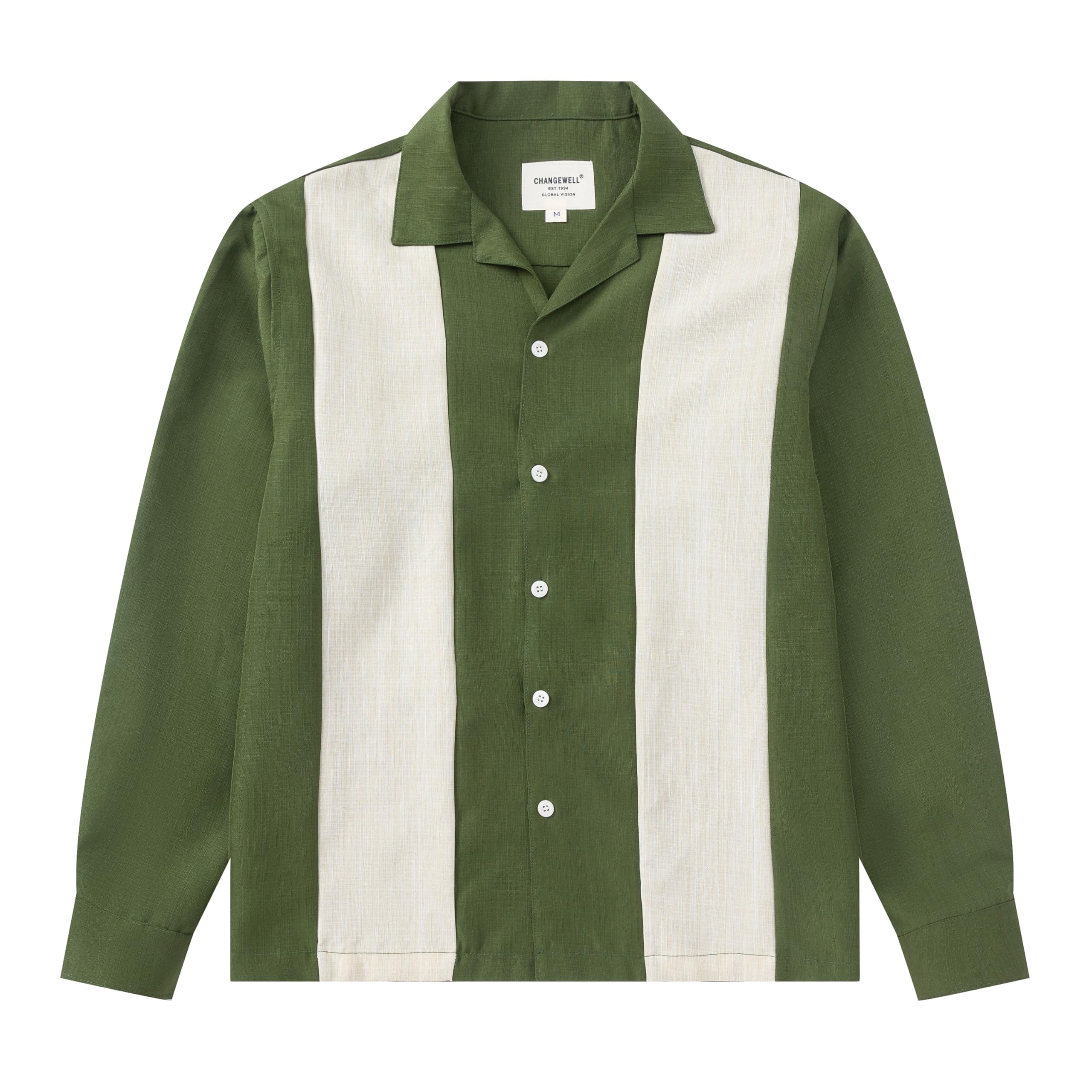 

CHANGE WELL 2025 Long Sleeve Boxy Bowling Shirt with Open Collar Men s Autumn/Winter Vintage-Inspired (Green, Large) зелёный
