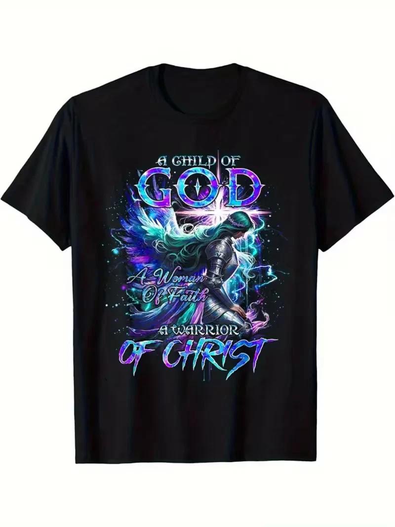 100% coton, T-shirt imprimé guerrier chrétien, T-shirt décontracté et tendance S