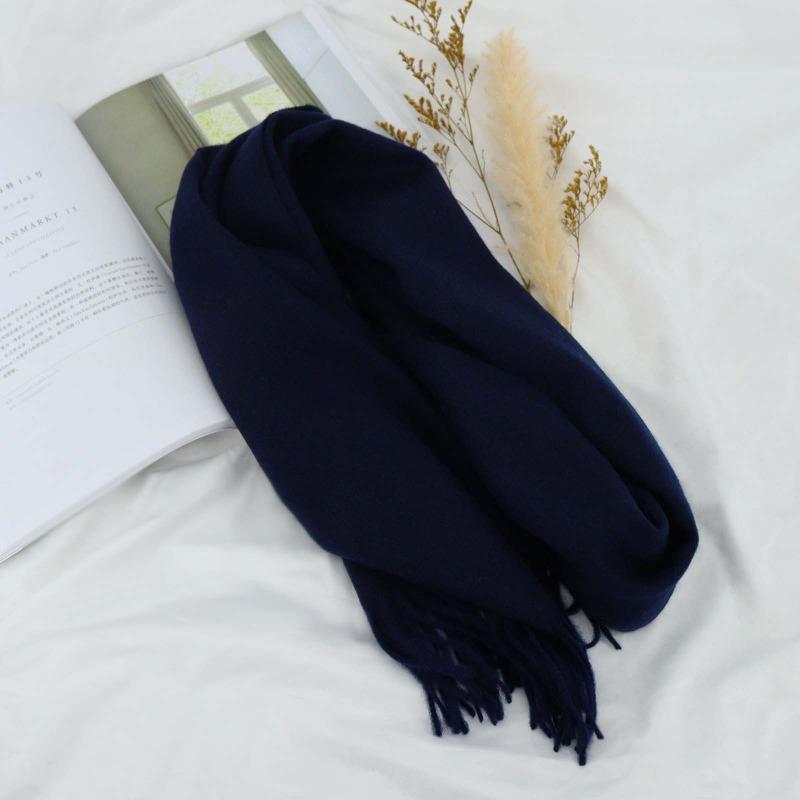Solid color 100% wool scarf, women's high-end sense, women's versatile spring and autumn thin scarf, men's shawl wholesale