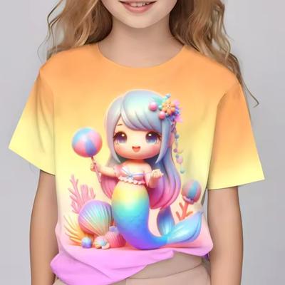 Children Summer Girls T-shirt Cute Cartoon Printed Short Sleeved Round Neck Fashion Comfortable Soft T-shirt