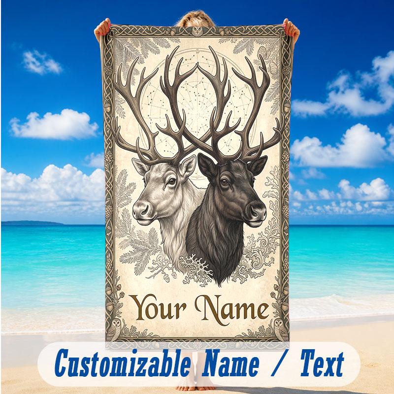 Deer Theme Beach Towel Personalized Custom Name & Text Soft Quick Dry Beach Towel for Swimming Travel