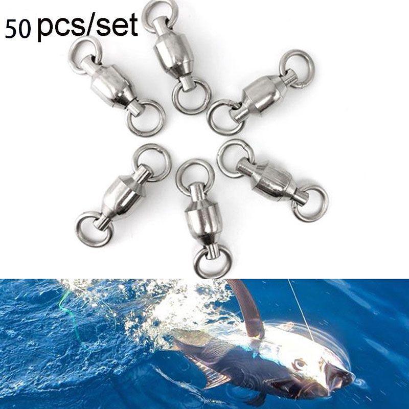 50pcs Ball Bearing Swivels Double Round Split Rings Connectors Fishing Tackle