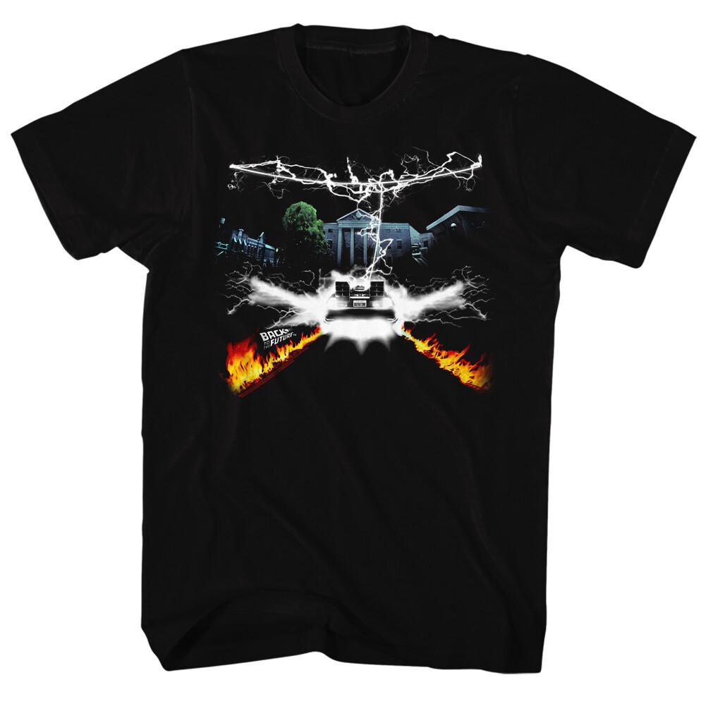 Back To The Future Collage 88 MPH DeLorean Clock Tower Lightning Men T Shirt S