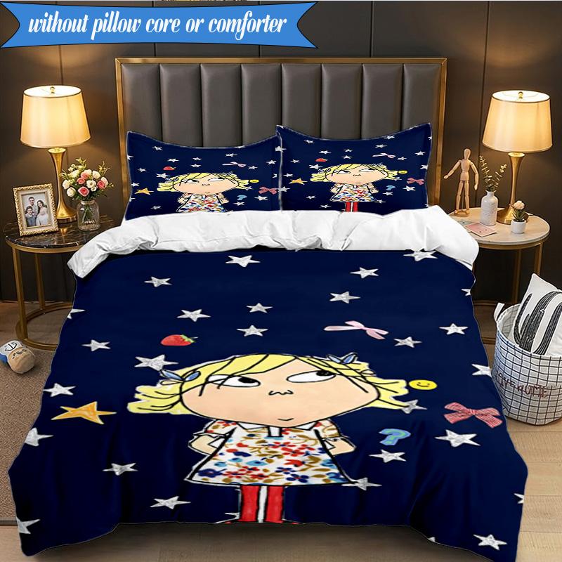 3-teiliges Char-lie und Lola Abenteuer Bettwäsche-Set, Enthält 1 Bettbezug und 2 Kissenbezüge. Perfekt für Schlafzimmer, Wohnheim, Weihnachtsgeschenk für Fans