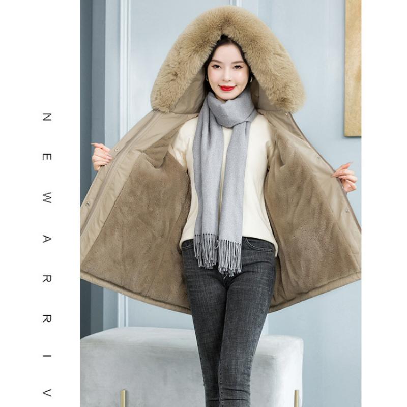 Herbst und Winter Damen einfarbig mittellange Taille mit Kapuze Pie zur Überwindung der Verdickung warme Damenjacke 6 Farben