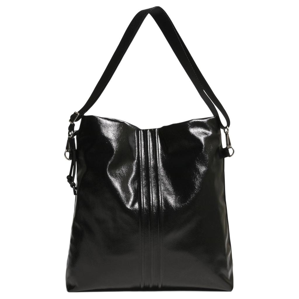 adidas Originals Trefoil Metal Logo Polyurethane Crossbody Shoulder Bag Large Women Bags Black KS5157