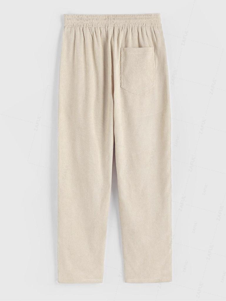 ZAFUL Men's Plain Color Straight Leg Drawstring Casual Corduroy Pants