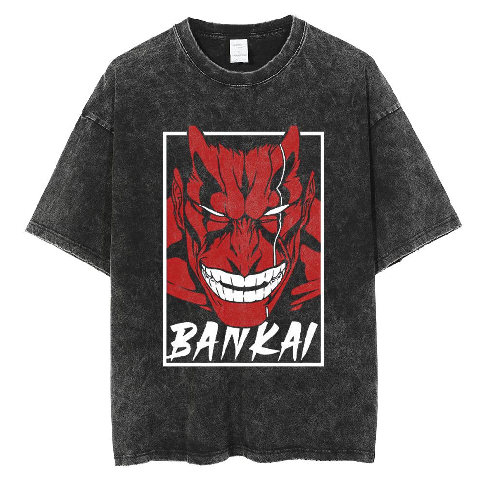 Japan Anime Bleach Zaraki Kenpachi Graphic Printed T Shirt Men Women Manga Tshirts Harajuku Male Oversized Washed Cotton T-shirt