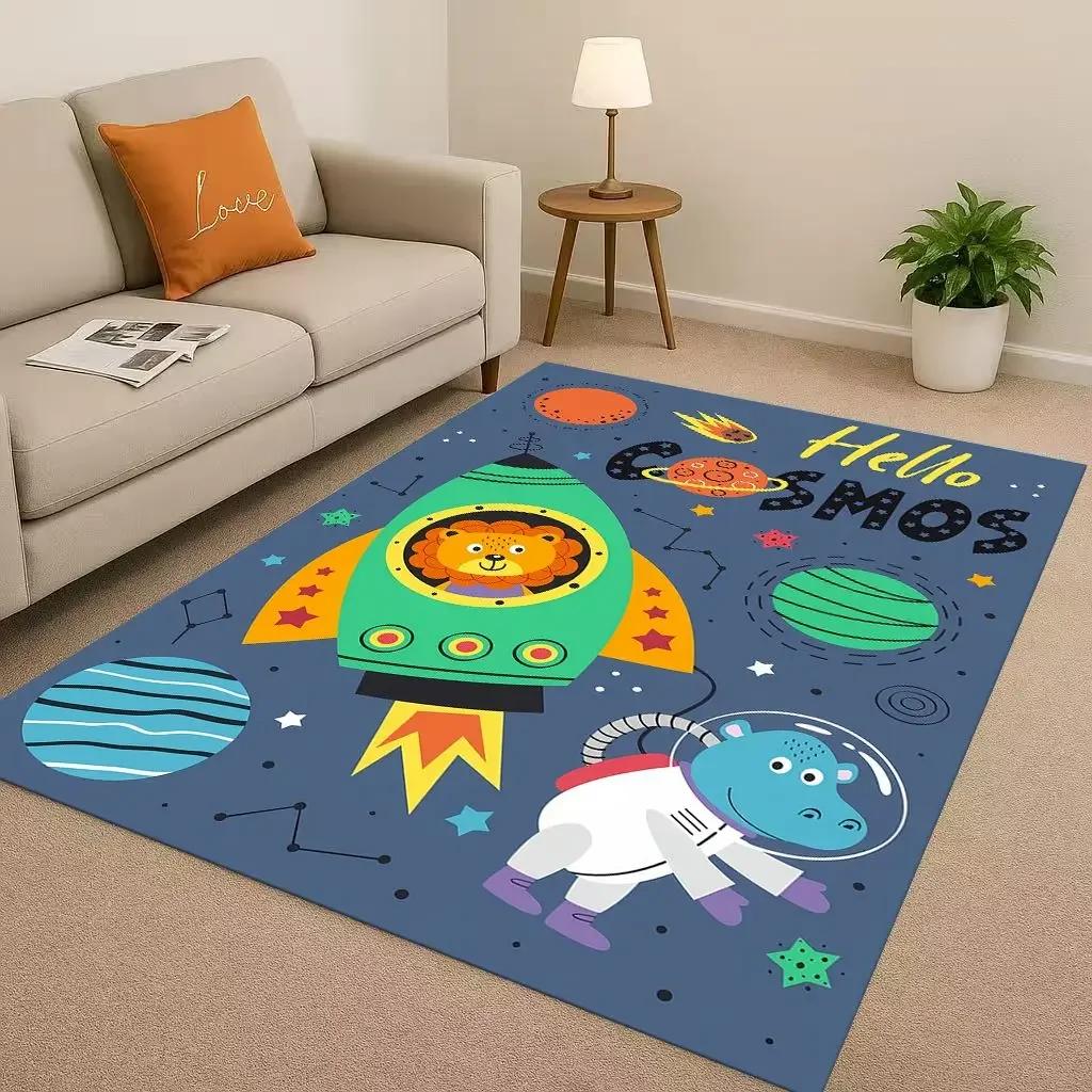 2026 New Space Dinosaur Cartoon Dino Art Living Room Non-Slip Area Rug Carpet for Bedroom Kids Playroom Sofa,Home Decor Doormat