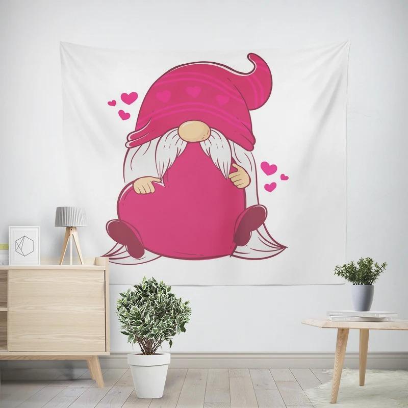 Christmas New Year Gnome Love Pattern Tapestry Living Room Sofa Car Interior Decoration Tapestry