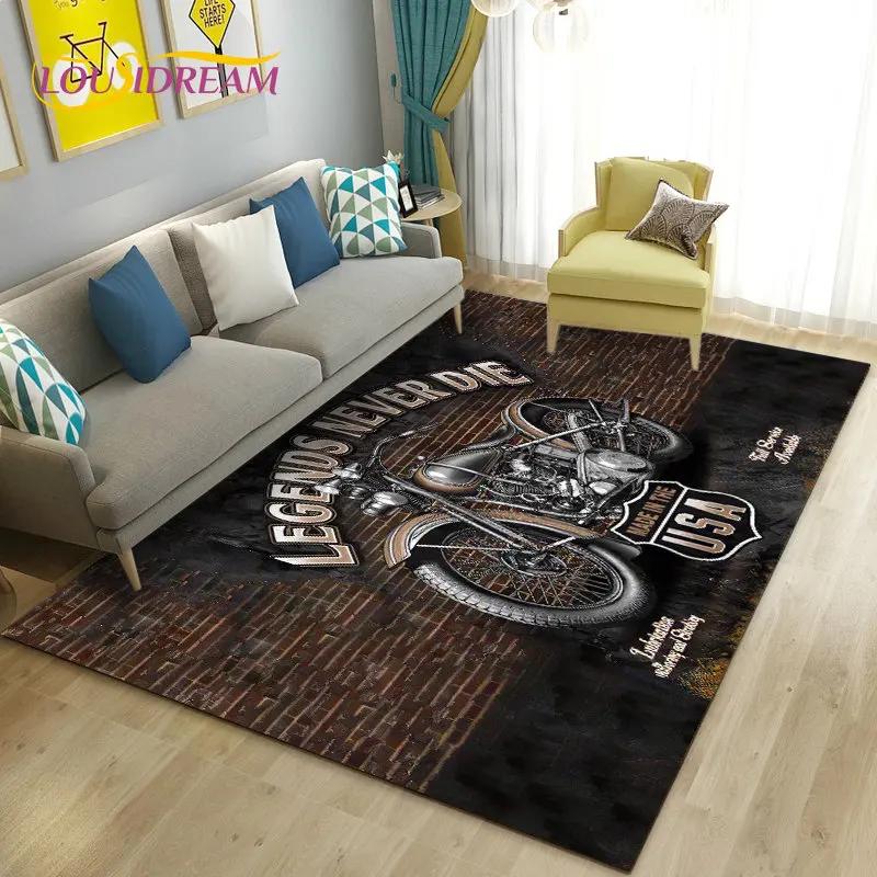3D Retro Vintage Motorcycle Area Rug Large,Carpet Rug for Living Room Bedroom Sofa Decoration,Doormat Kitchen Non-slip Floor Mat