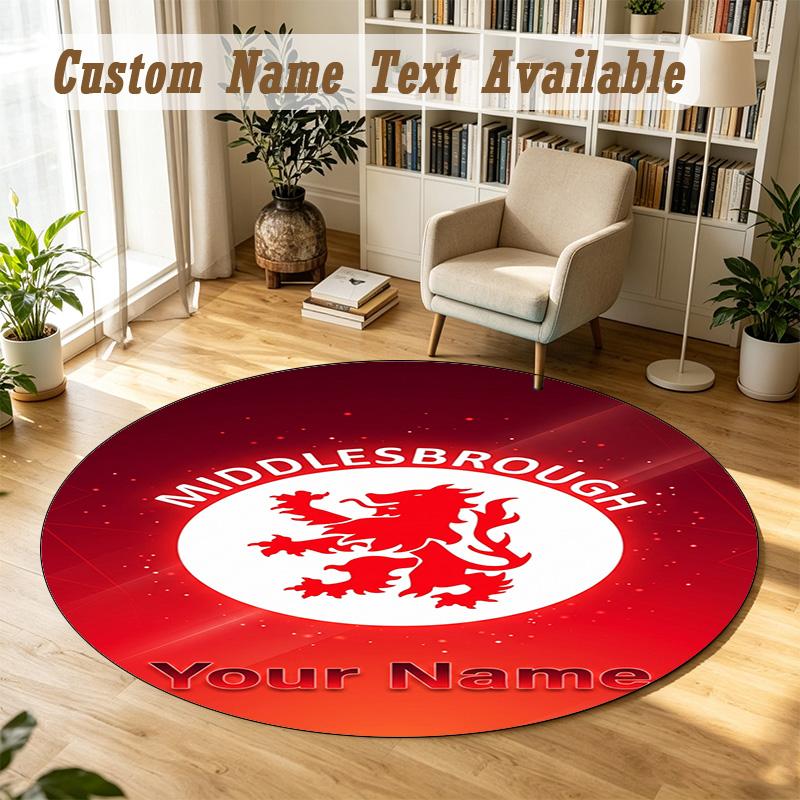 Round Rug Custom NameMiddlesbrough FC Pattern Non Slip Carpet Home Floor Decor