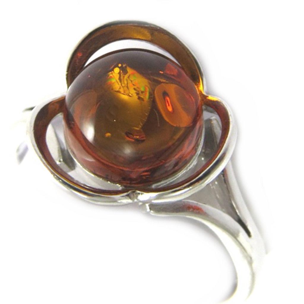 Srebrny pierścionek „Inspiracja” z bursztynem koniakowym (rodowany) - 12 mm